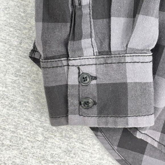 Decree Shirt Mens Large Black Grey Plaid Button Up Roll Tab Sleeve Pockets - Picture 6 of 10